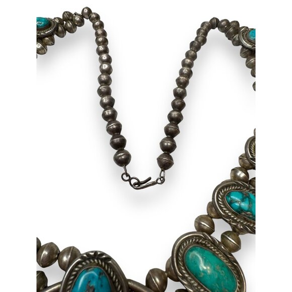 Native American Old Pawn Squash Blossom Necklace 26" Sterling Silver & Turquoise - Picture 9 of 16